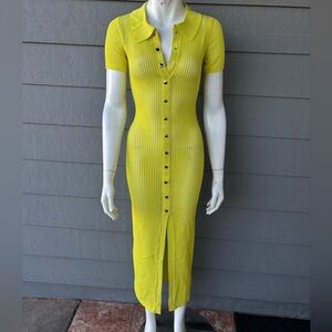 AKIRA Vibrant Yellow Ribbed Midi Dress